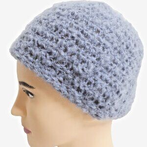 Gray Alpaca Mohair OS Warm Soft Hat Handmade Crochet Hand Knit 8" Long NWT